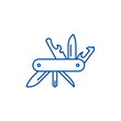 Multi knife line concept icon. Multi knife flat  vector website sign, outline symbol, illustration.