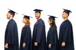 © Syda Productions - education, graduation and people concept - group of happy graduate students in mortar boards and bachelor gowns over white background