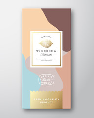 Canvas Print - Cocoa Chocolate Label. Abstract Vector Packaging Design Layout with Soft Realistic Shadows. Modern Typography, Hand Drawn Cocoa Bean Silhouette and Colorful Background.