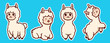 Vector illustration of alpacas / llamas characters sticker in four different poses.