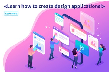 Poster - isometric process of creating application design