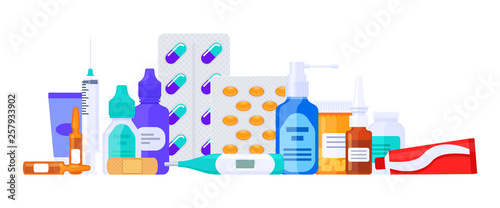 Fotomural Different types of medicaments, drugs, pills and bottles