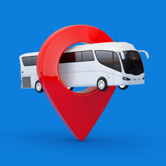 Poster - Big White Coach Tour Bus near Target Pin Pointer. 3d Rendering