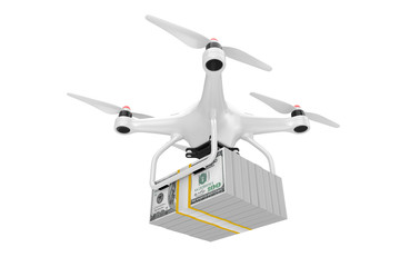 Aufkleber - Air Drone Delivering Stack of Dollars Money Bills. 3d Rendering