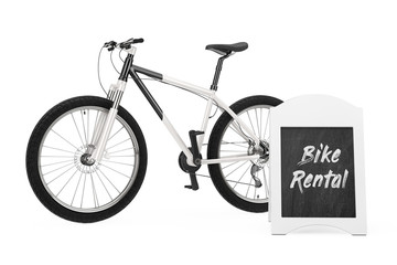 Poster - Outdoor Blackboard Bike Rental Display near Black and White Mountain Bike. 3d Rendering