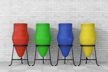 Poster - Multicolour Clay Trash Bin Pots. 3d Rendering