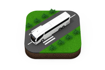 Poster - Big White Coach Tour Bus over Route Isometric Icon. 3d Rendering