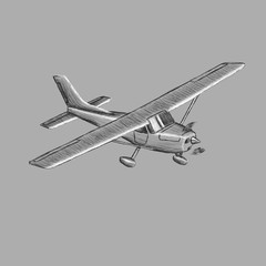 Wall Mural - Small plane vector sketch. Hand drawn single engine propelled aircraft. Air tours wehicle.