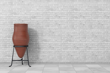 Poster - Clay Trash Bin Pot. 3d Rendering