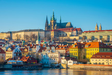 Exterior View Of Mala Strana Town And St. Vitus Cathedral Against Clear Sky