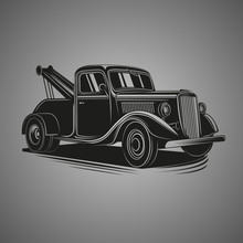 Old Vintage Tow Truck Vector Illustration. Retro Service Vehicle.