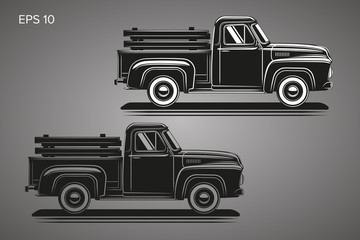 Old retro pickup truck vector illustration. Vintage transport vehicle