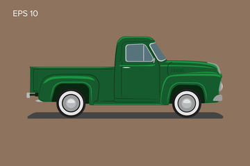 Sticker - Old retro pickup truck vector illustration. Vintage transport vehicle