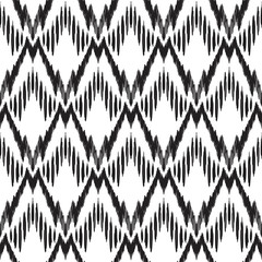 Wall Mural - Black and white seamless background. Ethnic ikat ornament. Vector illustration. Tribal pattern. Can be used for textile, wallpaper, wrapping paper, greeting card backdrop, print.