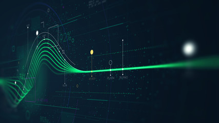 Information graph data showing flow of financial resources, business Intelligence dashboard, monitor screen in perspective