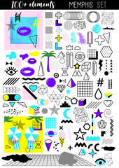 Wall Mural - memphis style design elements set. collection of geometric elements for patterns. retro 80's collect