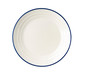 White plate with a blue stripe on the edge.