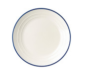 White Plate With A Blue Stripe On The Edge.