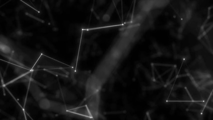 Poster - Plexus of abstract white geometrical lines with moving dots.