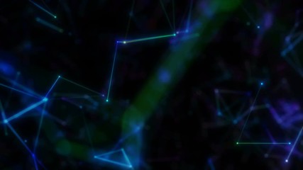 Poster - Flying glowing elements in space. Beautiful flying geometric elements.