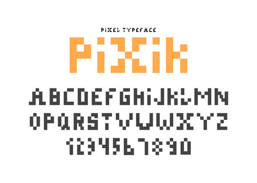 Pixel font. Alphabet retro letters. Alphabet with pixel font. Vector