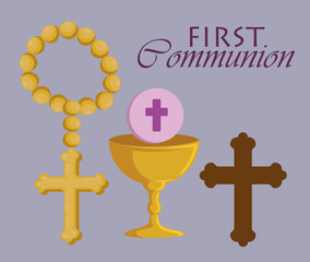 set rosary with chalice and cross to first communion