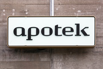 Wall Mural - Pharmacy sign on a wall called apotek in Danish language