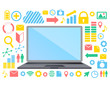 © DESIGN BOX - フラットデザインのパソコンのイラストとクラウドサーバーやインターネットのイメージ
