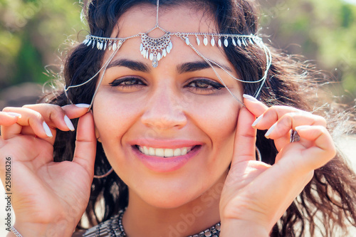 Portrait Of A Beautiful Smiling Snow White Smile Indian Woman