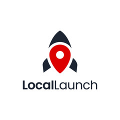 Poster - illustration logo from map pin or local with rocket logo design concept