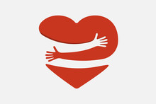 Red Heart With Hand Embrace. Vector Illustration