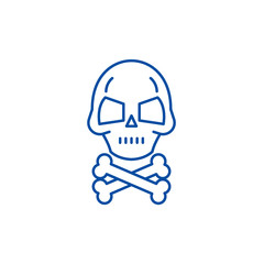 Wall Mural - Skull with bones line concept icon. Skull with bones flat  vector website sign, outline symbol, illustration.