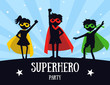 © topvectors - Superhero Party Banner, Cute Kids in Superhero Costumes and Masks, Birthday Invitation, Landing Page Template Vector Illustration