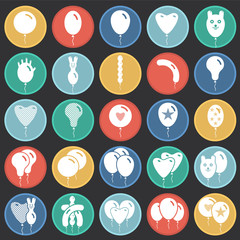 Poster - Ballon icons set on color circles black background for graphic and web design. Simple vector sign. Internet concept symbol for website button or mobile app.