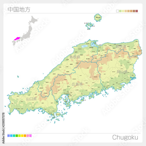 中国地方の地図 Chugoku 等高線 色分け Stock Vector Adobe Stock