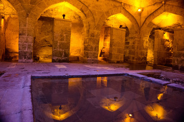 12. century historical Pişirici Kasteli and Mosque, a famous water architecture with running groundwater toilet and bath system, Gaziantep Turkey