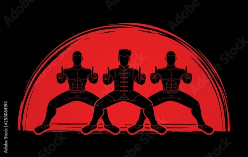 Dekoracja na wymiar  grupa-ludzi-poza-kung-fu-walki-wektor-graficzny-akcji