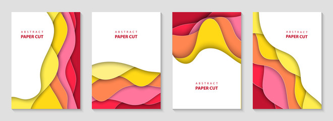 Wall Mural - Vector vertical flyers with colorful paper cut waves shapes. 3D abstract paper style, design layout for business presentations, flyers, posters, prints, decoration, cards, brochure cover,