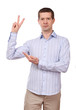 © Arsentyev Vladimir - The man in a shirt shows gesture a victory