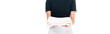 © LIGHTFIELD STUDIOS - Panoramic shot of maid in apron holding towels isolated on white