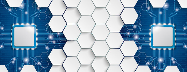 Wall Mural - White Hexagon Structure 2 Microchips Header