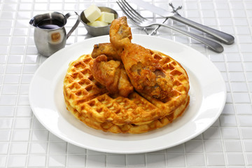Wall Mural - fried chicken and waffles, american food
