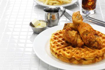 Wall Mural - fried chicken and waffles, american food