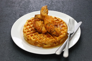 Wall Mural - fried chicken and waffles, american food