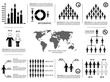 Black monochrome vector demographic people icons infographic template