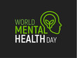 © artyway - Mental health Modern vector logo. World health day, Flat human head icon with lamp and leaf inside. Template for the design of a logo, flyer or presentation. Vector illustration.