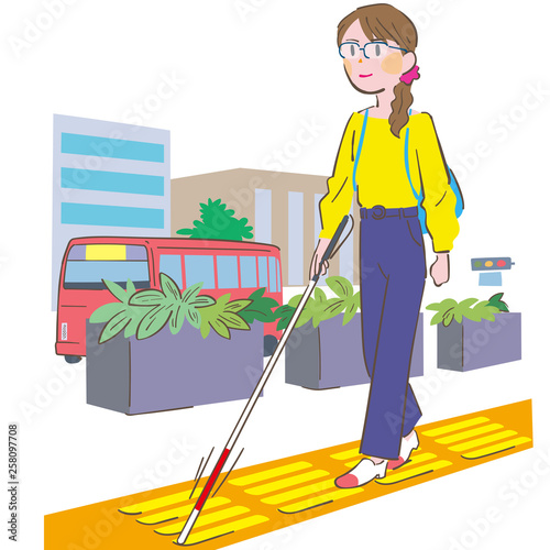 点字ブロックを白杖で確認しながら歩く女性 Buy This Stock Vector And Explore Similar Vectors At Adobe Stock Adobe Stock