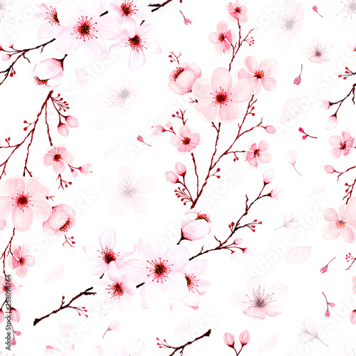 Tapety Japońskie  wzor-z-akwarela-galezie-kwiat-wisni-recznie-malowane