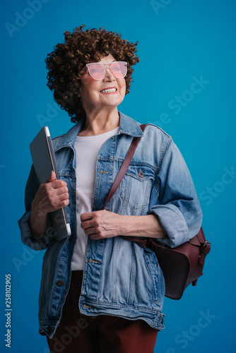 old lady in jeans