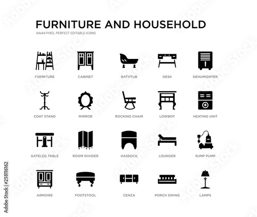Set Of 20 Black Filled Vector Icons Such As Lamps Sump Pump